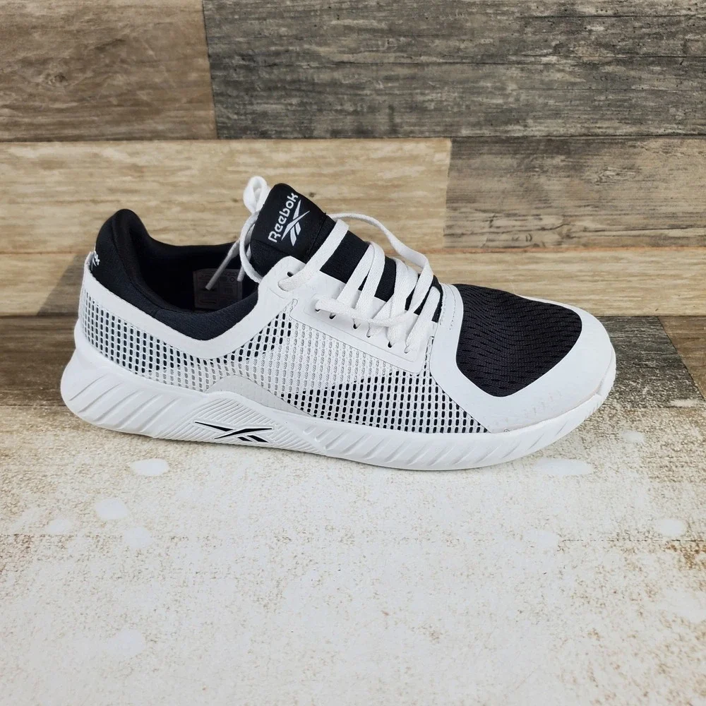 Reebok Flashfilm Mens Shoes Sz 6 Cross Training White Black Leather Sneakers